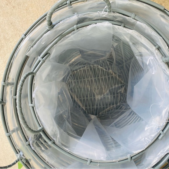 SET OF 3 Gray Plastic Wrapped Metal Planters with Handles and Plastic Lining - Picture 5 of 8